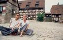Enjoying the medieval castle court.